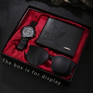 3pcs Casual All-match Quartz Watch Wallet Glasses Set The Perfect Gift For Him For Christmas And Valentine'S Day
