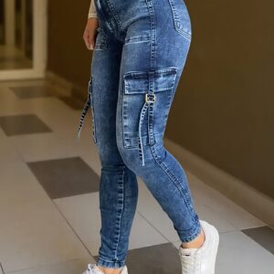 Women'S Tight Jeans, All Season Elastic And Comfortable Denim Pants, Multiple Pockets, High-quality Medium Stretch Fabric, Fashionable Tight Fitting Classic Blue Washed, Work Pants, Very Suitable For Work, Travel, Shopping And Daily Wear