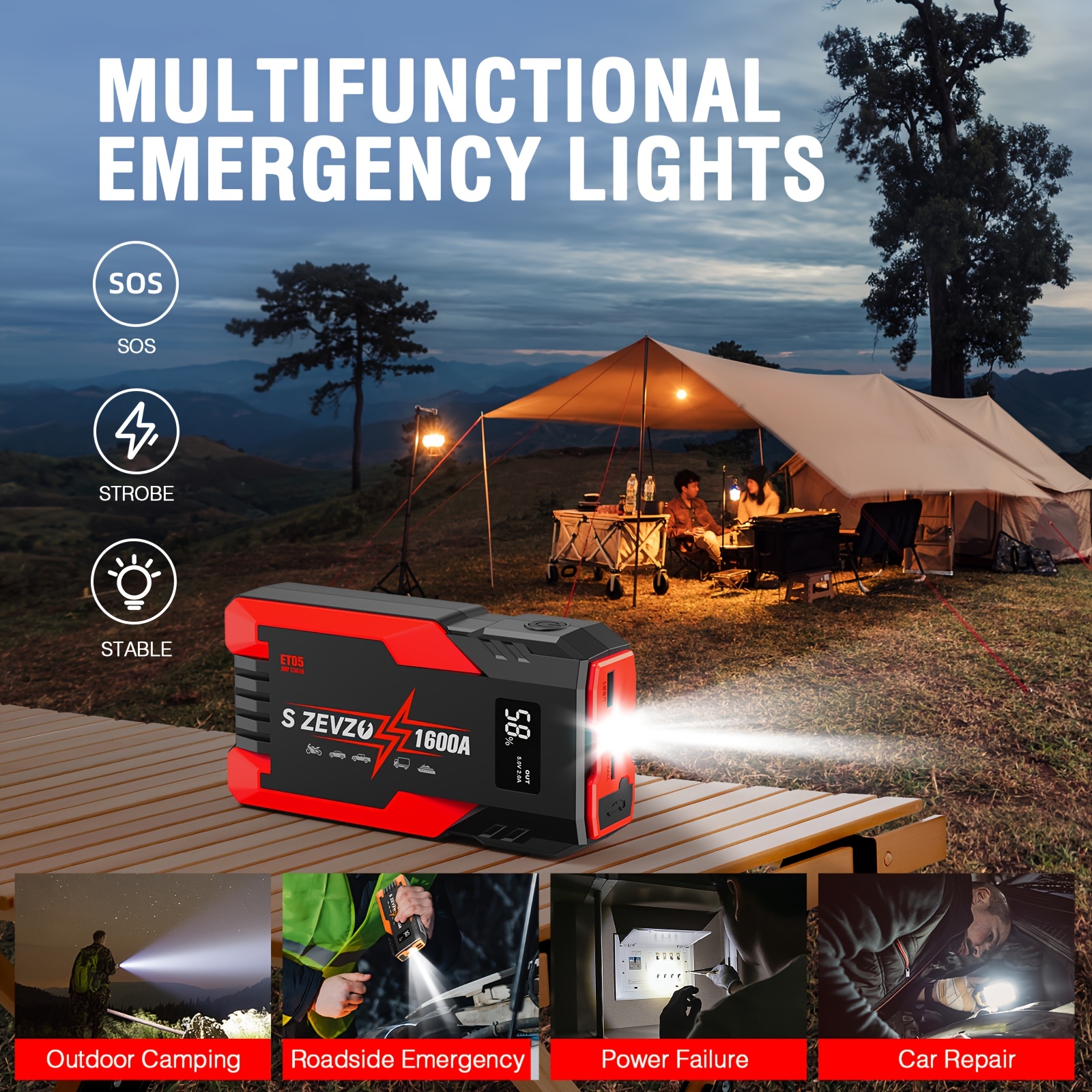 Car Battery Jump Starter With Led Flashlight For Car Truck Motorcyble Emergency Use, 12V Portable Jump Box With Jumper Cable(7.2 Gas 1.32gal Diesel), Compact Design, USB Fast Charging, Idea Gift - Image 5