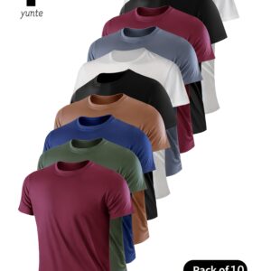 10pcs Men's Quick-Dry Athletic T-Shirts - Breathable, Moisture-Wicking Short Sleeve Shirts for Gym, Running & Training, Lightweight & Comfortable, Assorted Colors (Burgundy, Army Green, Navy, Khaki, Black, White, Gray, Maroon, Black, White Mix), Fitness Clothing | Versatile Athletic Wear | Breathable Shirt, Gym Clothes