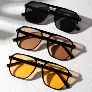 [Fashion Glasses] 3pcs BEFITTING Square Rivet-Style Fashion Glasses | Polycarbonate Frame & Lenses, Includes Anti-Fog Cloth - Black/ Green/ Yellow Fashion Eyewear for Men & Women