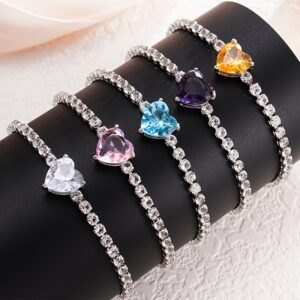 Hot Sale Multi-Color Love Heart Faux Gemstone Men And Women with The Same Models with Simple Bracelet. Exquisite Luxury Fashion Birthday Gift. Nice And Popular Jewelry for Friends.