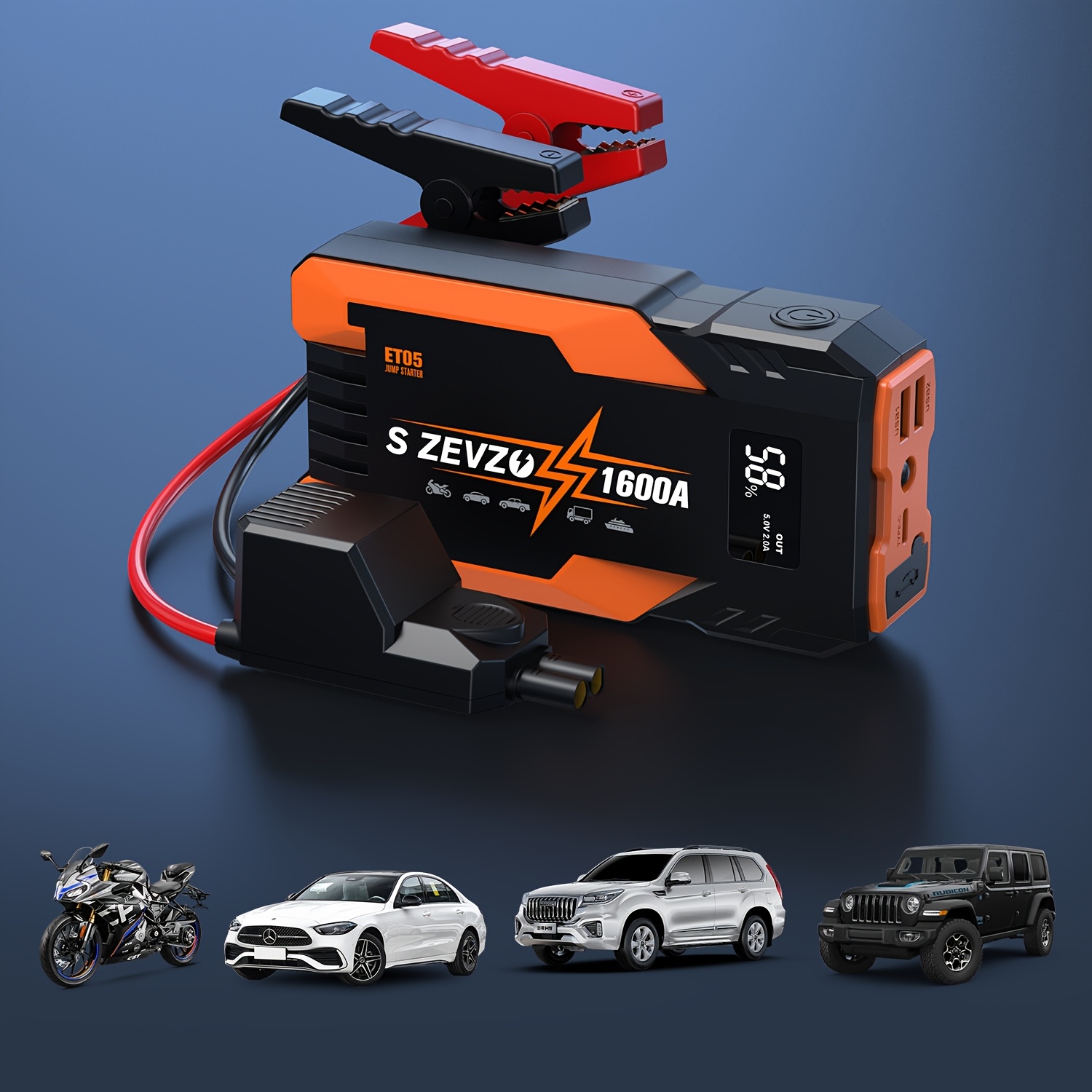 Car Battery Jump Starter With Led Flashlight For Car Truck Motorcyble Emergency Use, 12V Portable Jump Box With Jumper Cable(7.2 Gas 1.32gal Diesel), Compact Design, USB Fast Charging, Idea Gift - Image 4