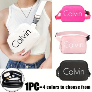 1pc Mini Crossbody Bag with "Calvin" Pattern, Adjustable Strap Waist Pack, Multi Functional Cross Body Chest Bag, Outdoor Sports Running Fanny Pack, Lightweight Casual Small Waist Pouch Bag, Unisex Everywhere Belt Bag, for School, Travel, Workout