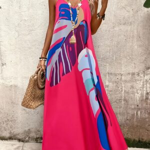 European And American Casual Fashion Hot-Selling Summer Loose Sleeveless V-Neck Print Spaghetti Strap Dress.