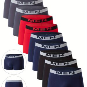10-Pack Men'S Boxer Briefs - Breathable, Comfortable & Elastic Waistband, Assorted Colors (Black, Red, Blue, Gray, Navy) - Casual Sports Shorts for Casual Attire, Comfortable Undergarment, Stylish Underwear, Breathable Fabric