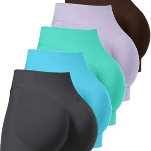 5pcs High Wait Seamless Yoga Shorts, Hot Selling Mixed Color Sports Shorts, Quick Dry Fitness Shorts