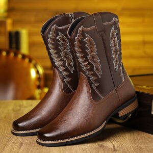 Men's Short Cowboy Boots - Embroidered Pointed Toe Zipper Boots, PU Upper & Insole, Rubber Sole - Fall/Winter Casual Wear | Durable Rubber Sole | Comfortable PU Insole